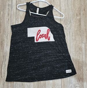 H.Flynn Black Heather Racerback Tank with Nebraska Patch